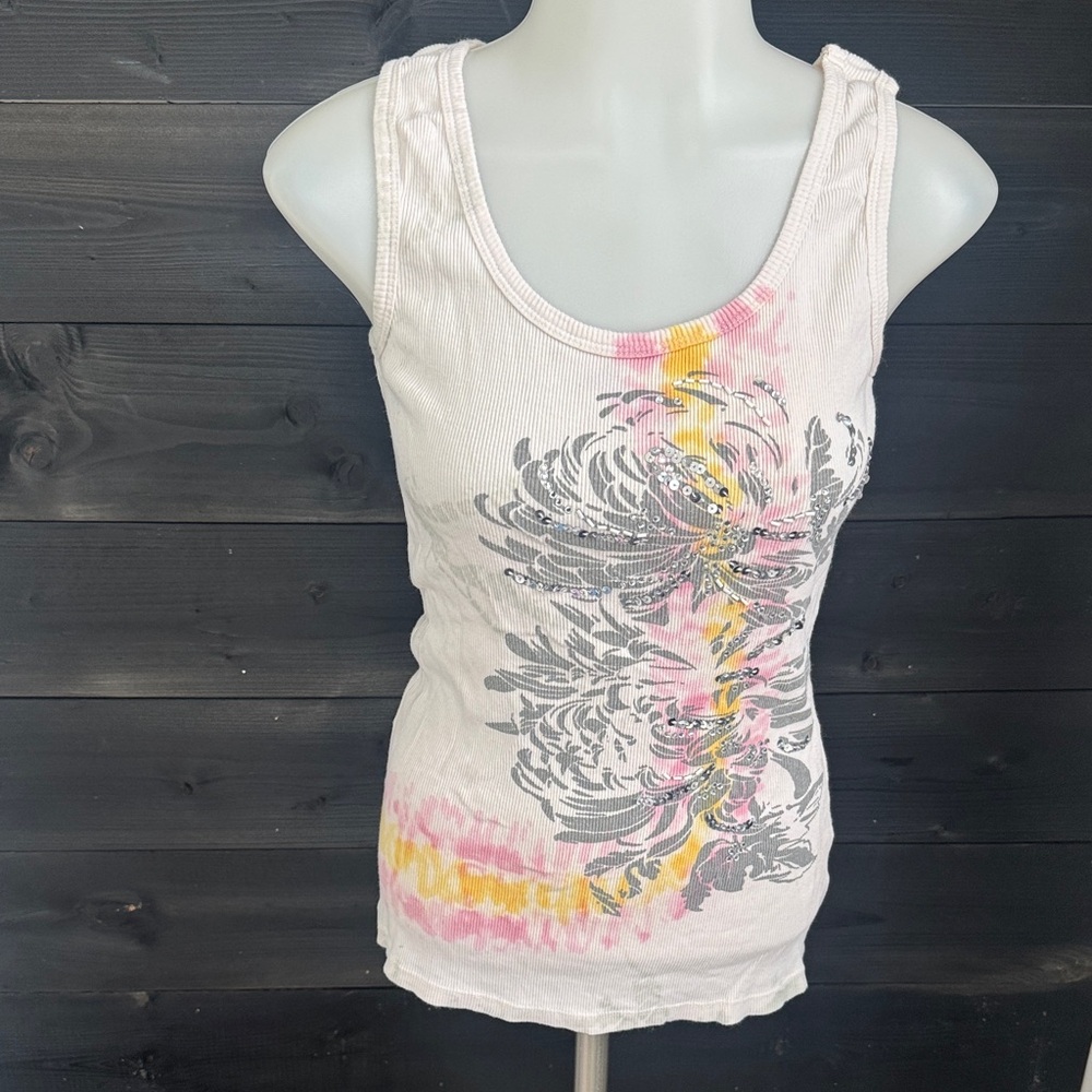 MISS‎ ME Vintage y2k Sequins Tie-Dye Floral Graphic Tank Top